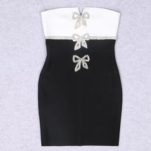 Load image into Gallery viewer, Black &amp; White Rhinestone Bow Mini Dress PREORDER
