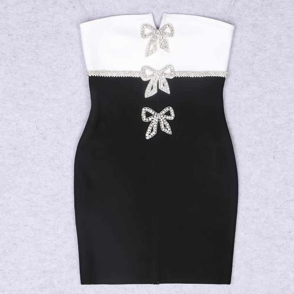 Black & White Rhinestone Bow Mini Dress PREORDER Addie Belle Boutique Black & White Rhinestone Bow Mini Dress PREORDER Addie Belle Boutique