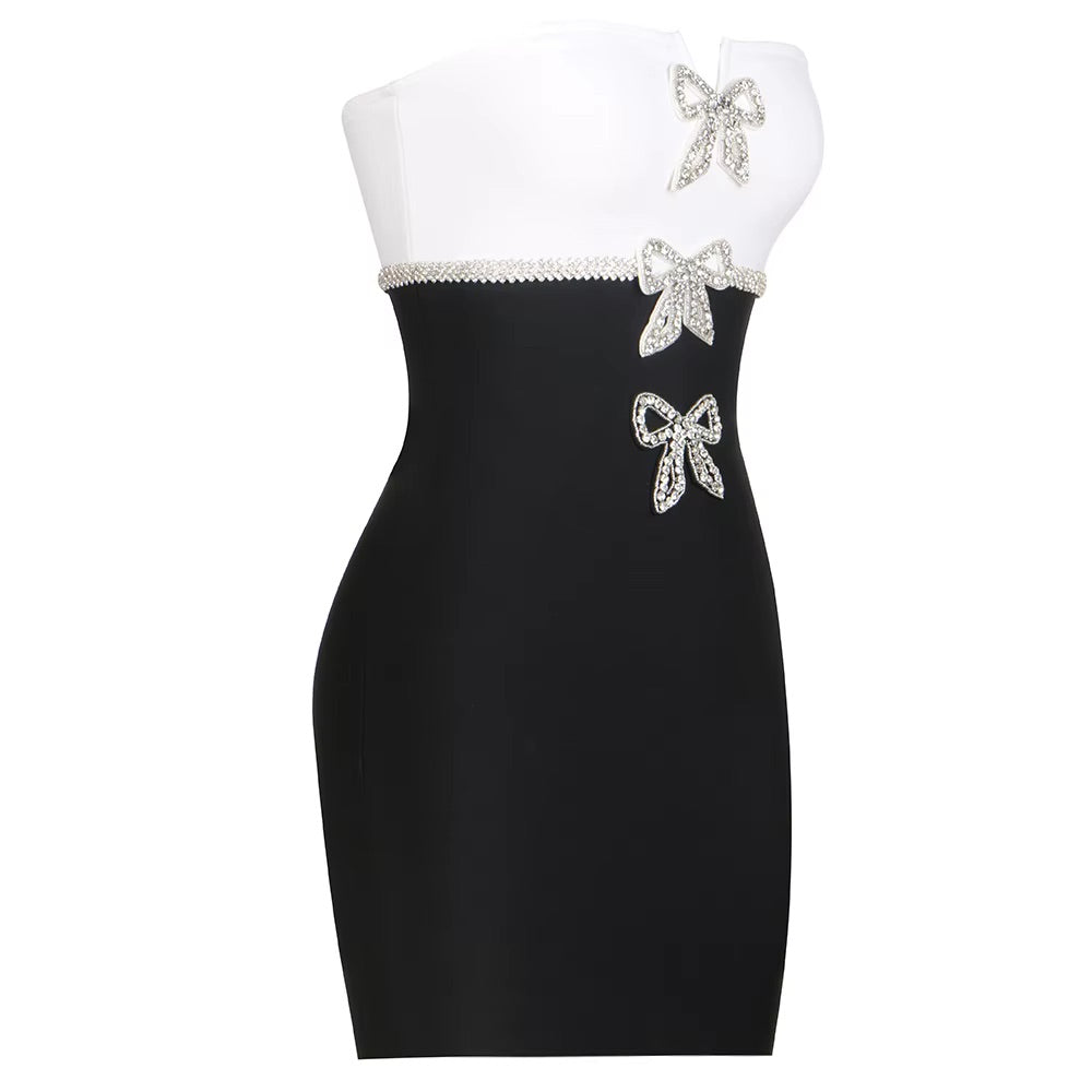 black and white bow mini dress BLACK & IVORY BOW MINI DRESS – Bella Galvan main image 1