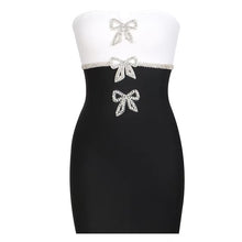 Load image into Gallery viewer, Black &amp; White Rhinestone Bow Mini Dress PREORDER
