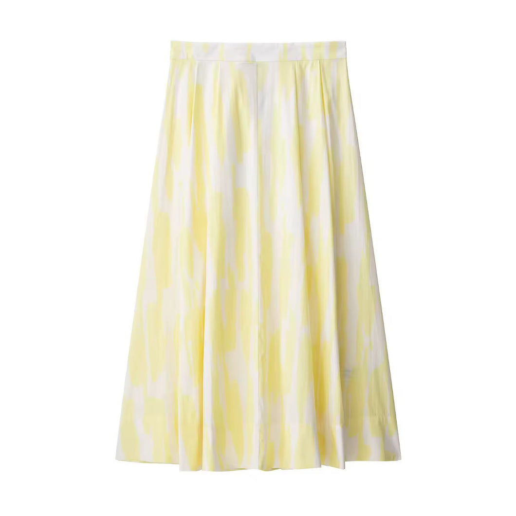 Yellow Printed Midi Skirt