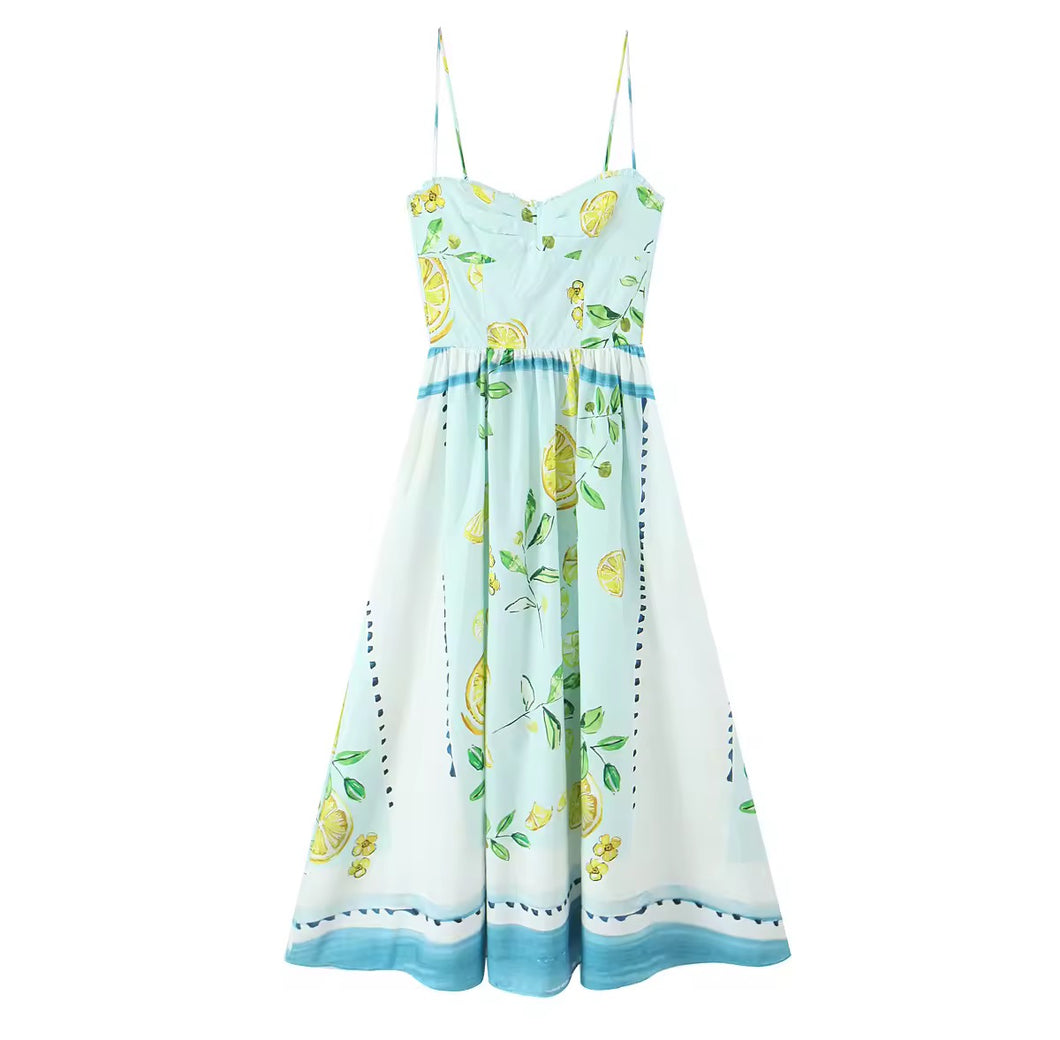 Kayleigh Lemon Printed Midi Dress