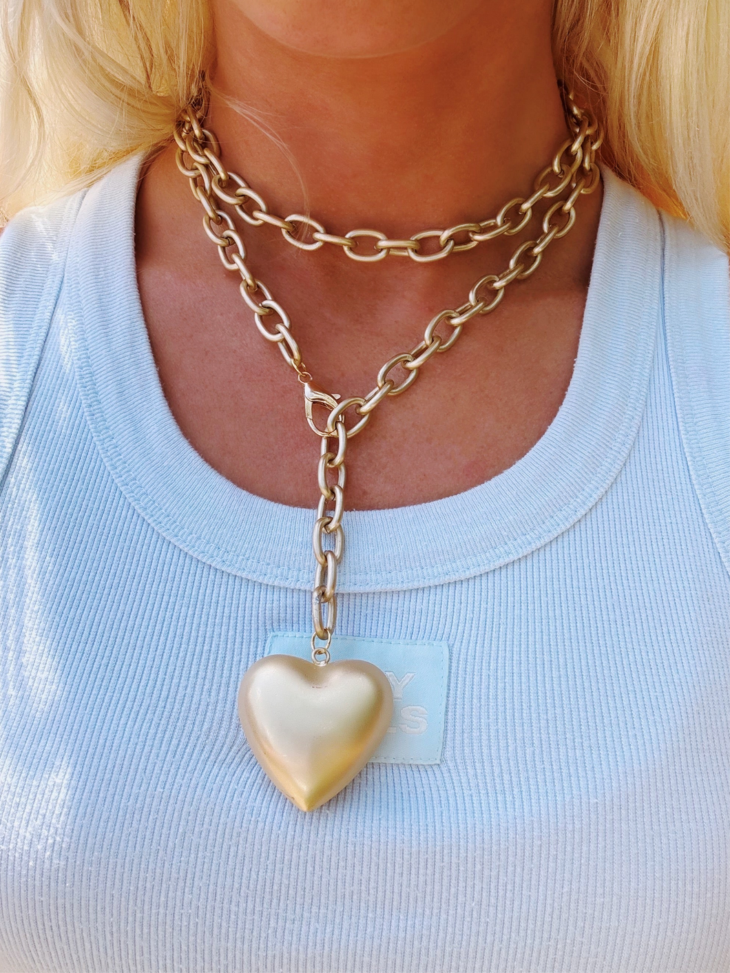 Matte Gold Puffy Heart Necklace