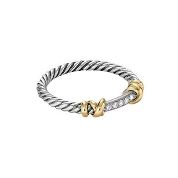 Mixed-Metal Crystal Cable Ring