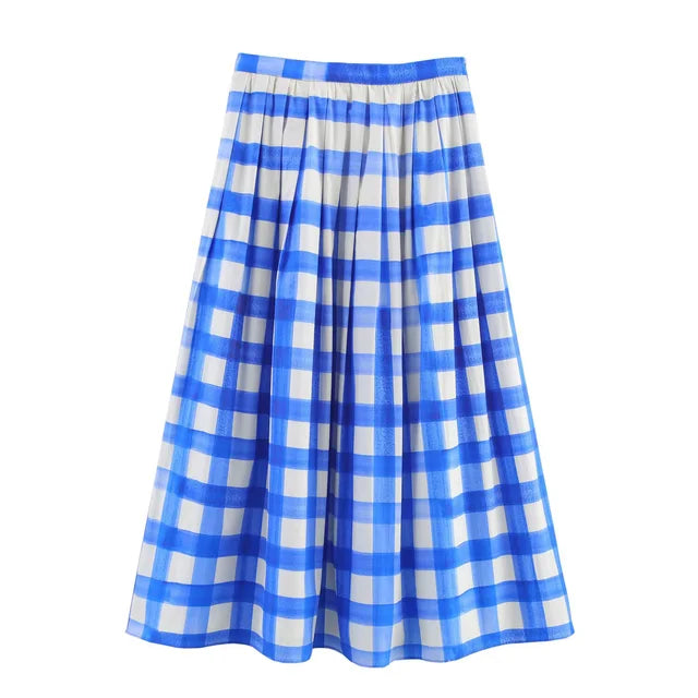 Checkered Blue Midi Skirt