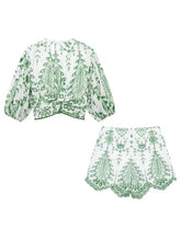 Load image into Gallery viewer, Green Eyelet Top &amp; Shorts Set PREORDER
