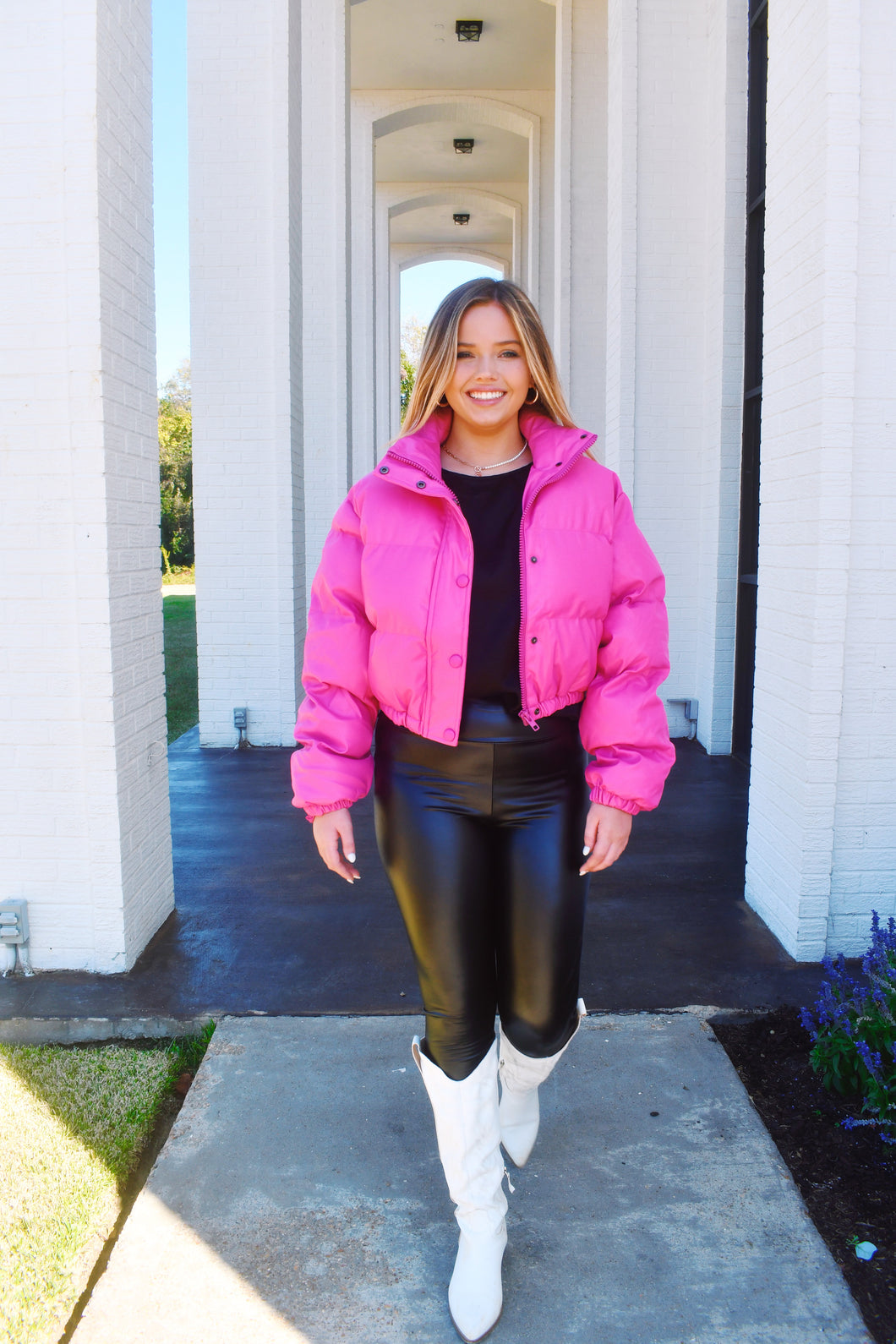 Charleston Leather Puffer Pink Addie Belle Boutique